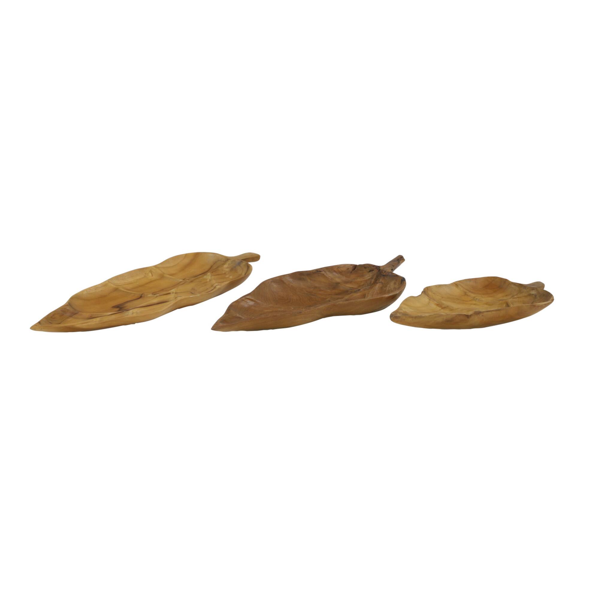 Brown Teak Wood Coastal Style Tray Set